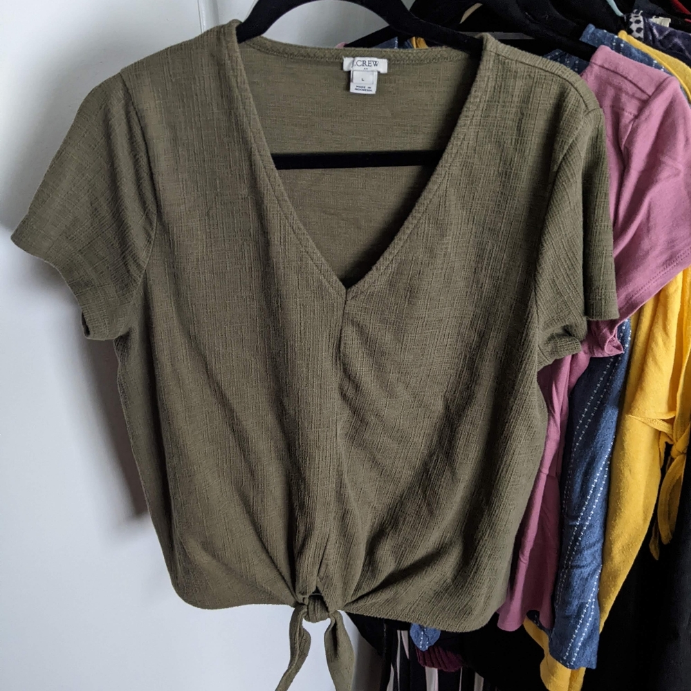 J Crew | Olive Green Tie Front Crop Top